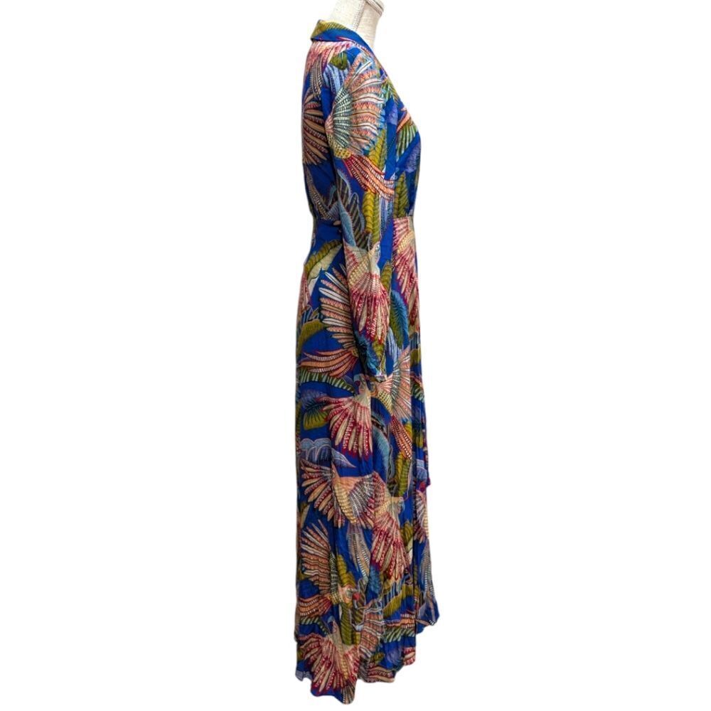 FARM Rio Blue Macaw Flight Maxi Dress Women's S Festive Colorful Bird Print NWT - Picture 5 of 10